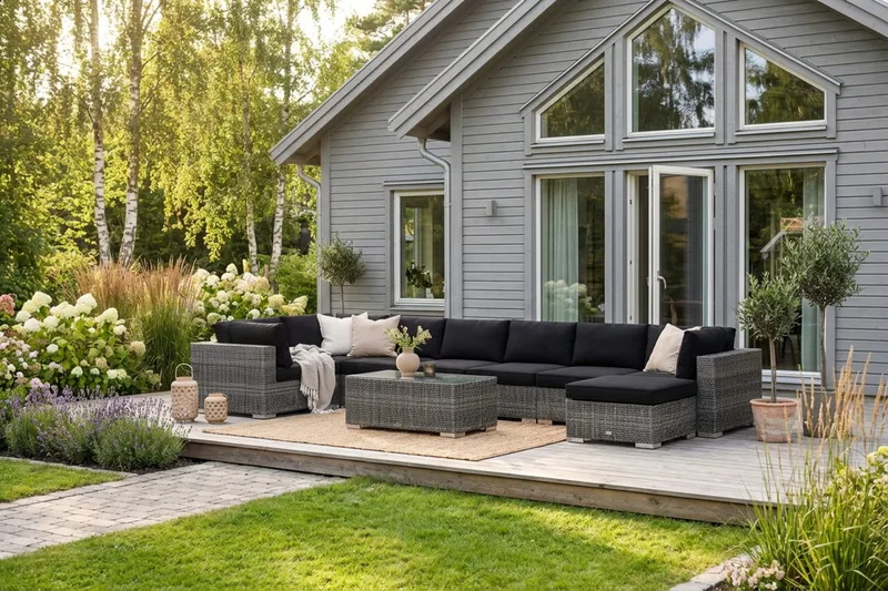 Bahamas U-formet utendørs loungegruppe 8-seters med vendbar divan og bord - Grå - Hage - Utemiljø - Veranda & terrasse - Verandamøbler