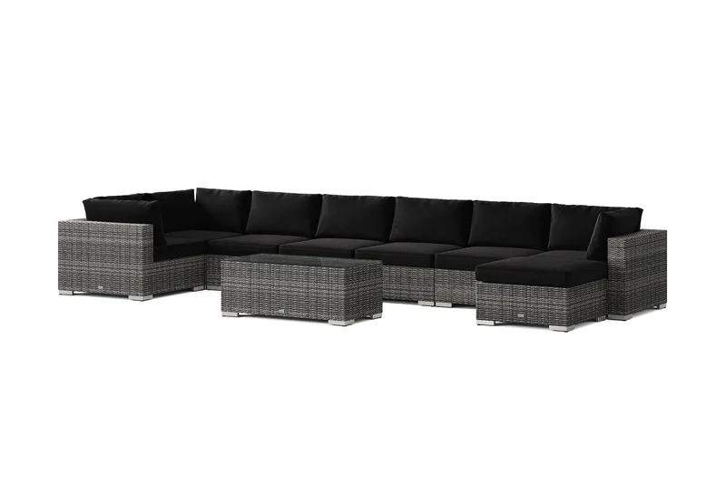 Bahamas U-formet utendørs loungegruppe 8-seters med vendbar divan og bord - Grå - Hage - Utemiljø - Veranda & terrasse - Verandamøbler