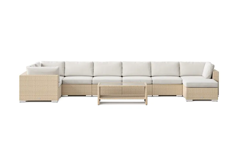 Bahamas U-formet utendørs loungegruppe 8-seters med vendbar divan og bord med hylle - Beige - Hage - Utemiljø - Veranda & terrasse - Verandamøbler