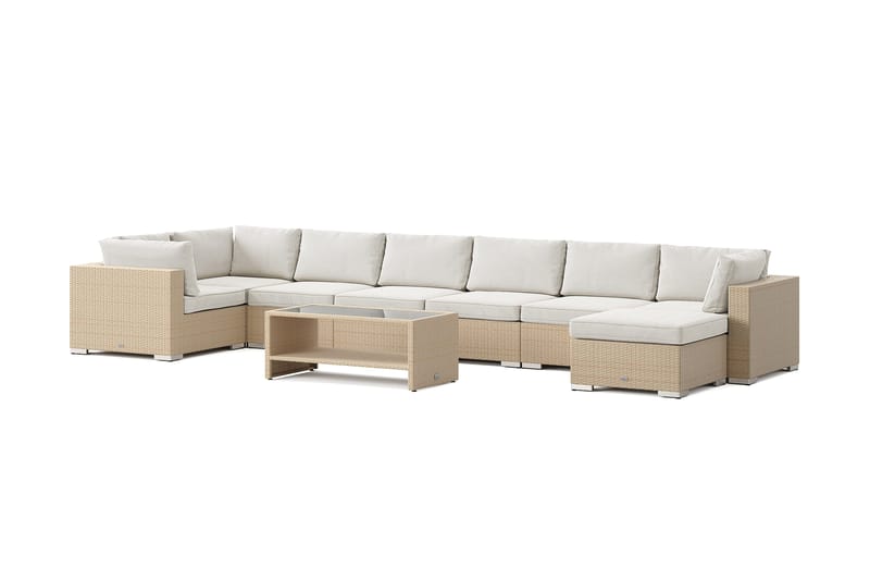 Bahamas U-formet utendørs loungegruppe 8-seters med vendbar divan og bord med hylle, Beige