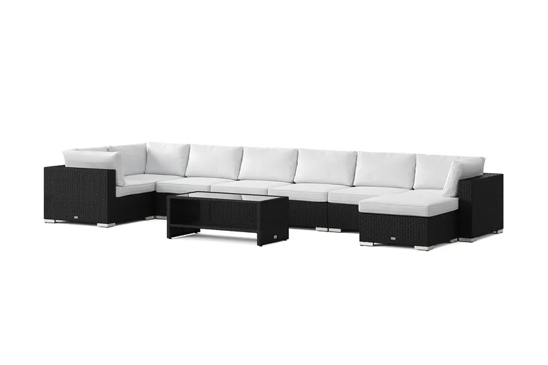 Bahamas U-formet utendørs loungegruppe 8-seters med vendbar divan og bord med hylle - Svart - Hage - Utemiljø - Veranda & terrasse - Verandamøbler