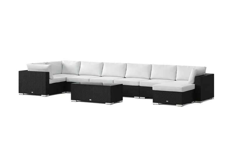 Bahamas U-formet utendørs loungegruppe 8-seters med vendbar divan og bord - Svart - Hage - Utemiljø - Veranda & terrasse - Verandamøbler