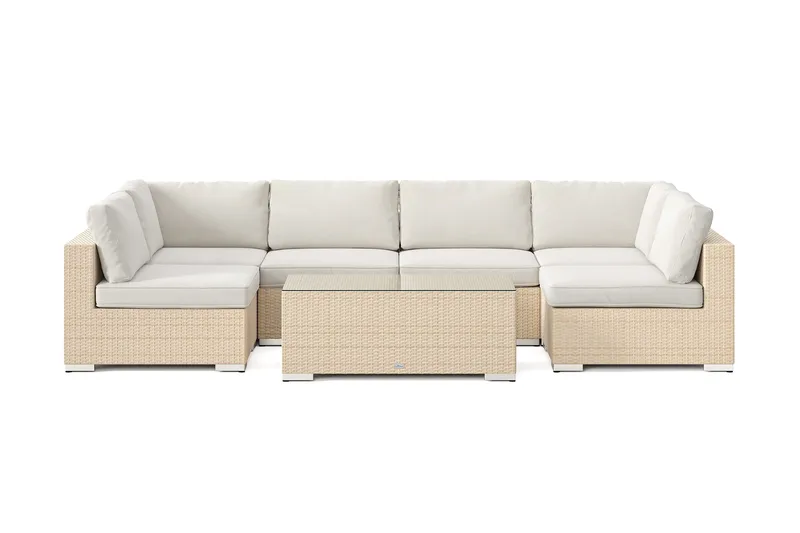 Bahamas U-formet utendørs loungegruppe med åpen avslutning, 6-seters med bord - Beige - Hage - Utemiljø - Veranda & terrasse - Verandamøbler