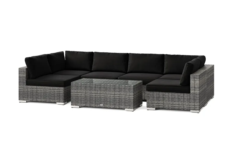 Bahamas U-formet utendørs loungegruppe med åpen avslutning, 6-seters med bord, Grå