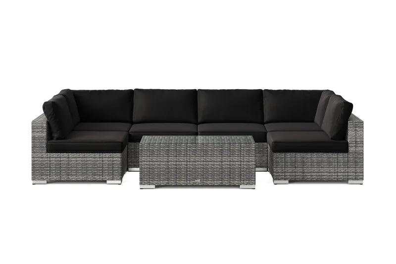 Bahamas U-formet utendørs loungegruppe med åpen avslutning, 6-seters med bord - Grå - Hage - Utemiljø - Veranda & terrasse - Verandamøbler