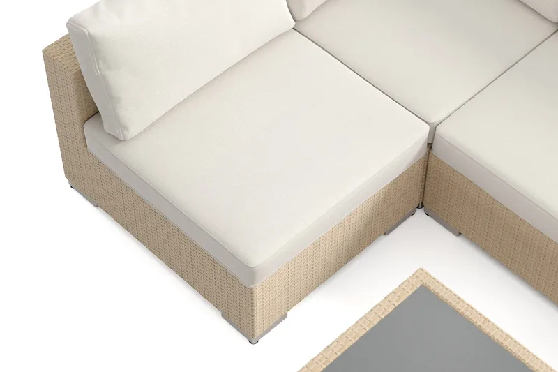 Bahamas U-formet utendørs loungegruppe med åpen avslutning, 6-seters med bord og hylle - Beige - Hage - Utemiljø - Veranda & terrasse - Verandamøbler