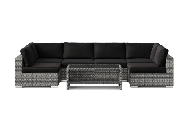 Bahamas U-formet utendørs loungegruppe med åpen avslutning, 6-seters med bord og hylle - Grå - Hage - Utemiljø - Veranda & terrasse - Verandamøbler