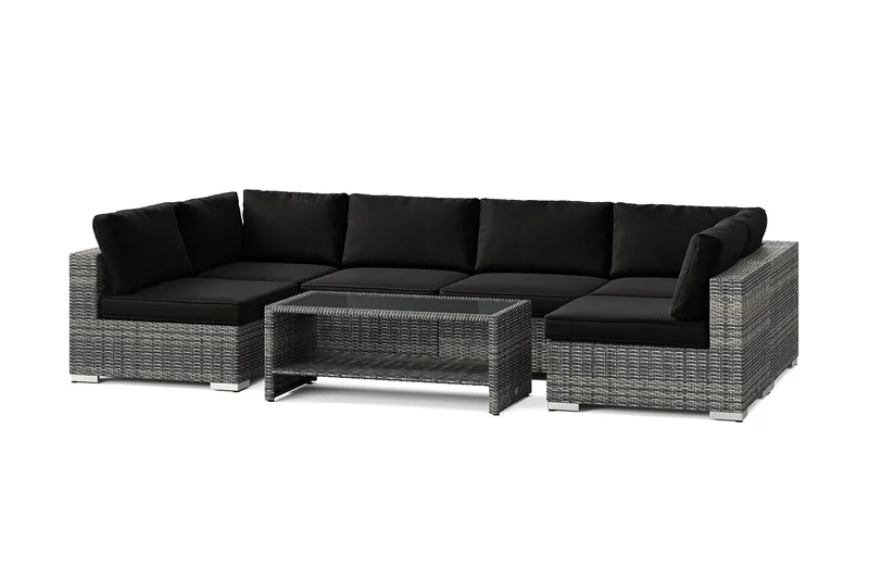 Bahamas U-formet utendørs loungegruppe med åpen avslutning, 6-seters med bord og hylle - Grå - Hage - Utemiljø - Veranda & terrasse - Verandamøbler
