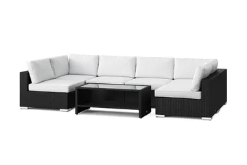 Bahamas U-formet utendørs loungegruppe med åpen avslutning, 6-seters med bord og hylle