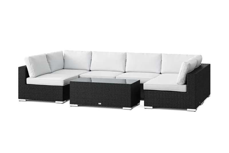 Bahamas U-formet utendørs loungegruppe med åpen avslutning, 6-seters med bord, Svart