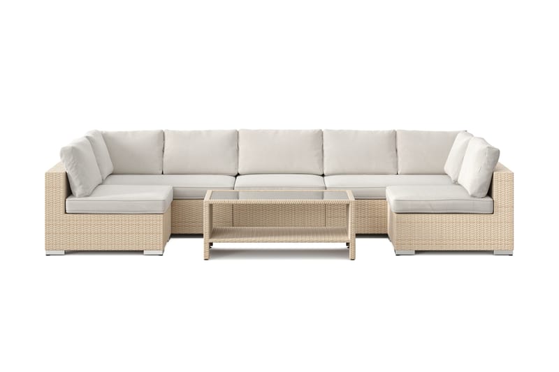 Bahamas U-formet utendørs loungegruppe med åpen avslutning, 7-seters med bord og hylle - Beige - Hage - Utemiljø - Veranda & terrasse - Verandamøbler