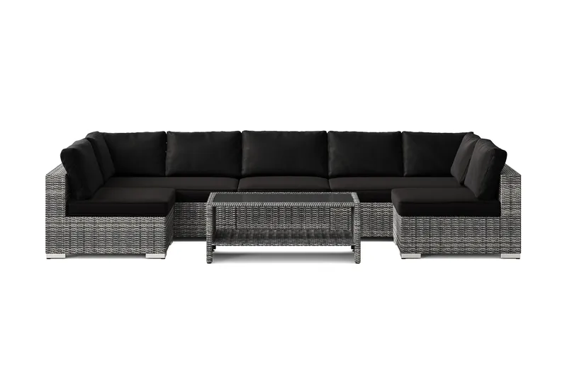Bahamas U-formet utendørs loungegruppe med åpen avslutning, 7-seters med bord og hylle - Grå - Hage - Utemiljø - Veranda & terrasse - Verandamøbler