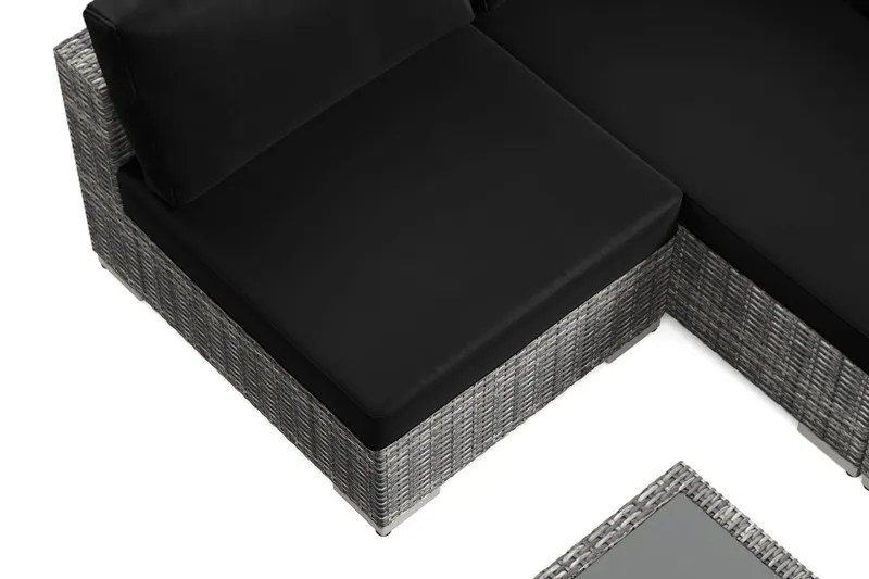 Bahamas U-formet utendørs loungegruppe med åpen avslutning, 7-seters med bord og hylle - Grå - Hage - Utemiljø - Veranda & terrasse - Verandamøbler