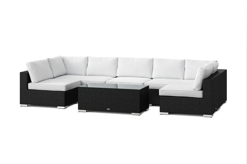Bahamas U-formet utendørs loungegruppe med åpen avslutning, 7-seters med bord, Svart