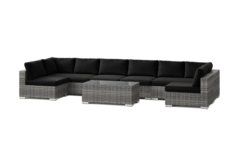 Bahamas U-formet utendørs loungegruppe med åpen avslutning, 8-seters med bord - Grå - Hage - Utemiljø - Veranda & terrasse - Verandamøbler