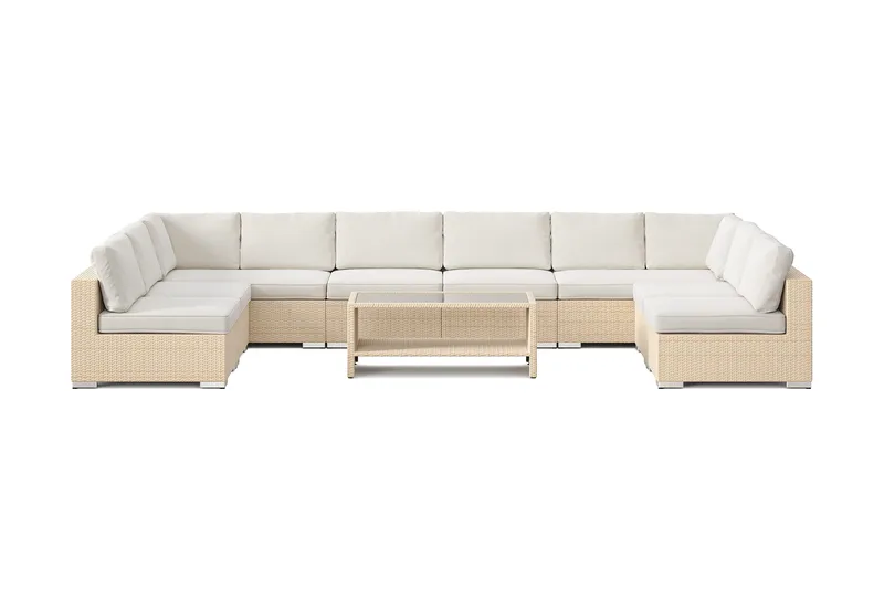Bahamas U-formet utendørs loungegruppe med åpen avslutning, 9-seters med bord og hylle - Beige - Hage - Utemiljø - Veranda & terrasse - Verandamøbler