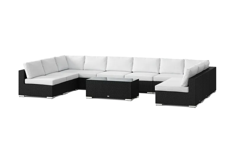 Bahamas U-formet utendørs loungegruppe med åpen avslutning, 9-seters med bord, Svart