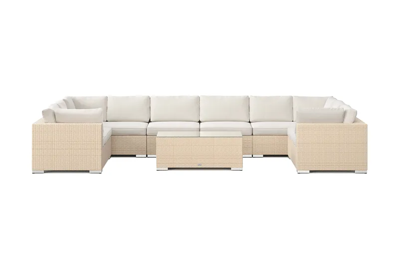 Bahamas U-formet utendørs loungegruppe med lukket avslutning, 10-seters med bord - Beige - Hage - Utemiljø - Veranda & terrasse - Verandamøbler