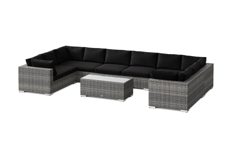 Bahamas U-formet utendørs loungegruppe med lukket avslutning, 10-seters med bord, Grå