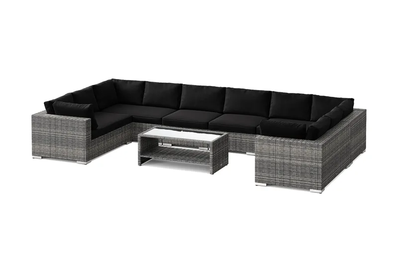 Bahamas U-formet utendørs loungegruppe med lukket avslutning, 10-seters med bord og hylle - Grå - Hage - Utemiljø - Veranda & terrasse - Verandamøbler