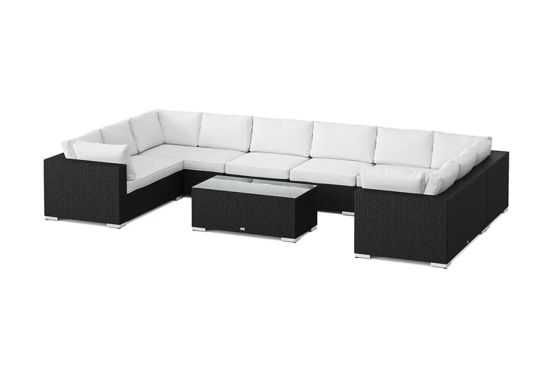 Bahamas U-formet utendørs loungegruppe med lukket avslutning, 10-seters med bord, Svart