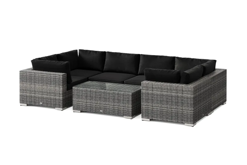 Bahamas U-formet utendørs loungegruppe med lukket avslutning, 6-seters med bord, Grå