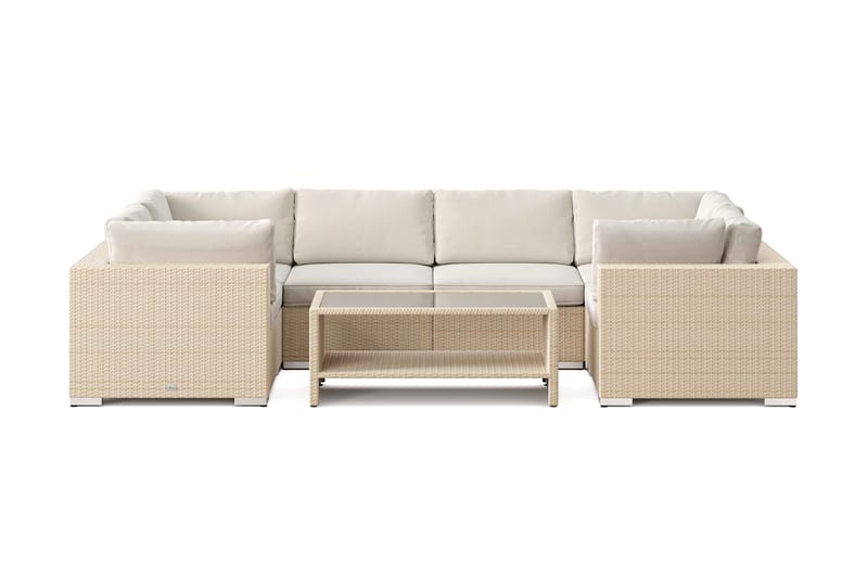 Bahamas U-formet utendørs loungegruppe med lukket avslutning, 6-seters med bord og hylle - Beige - Hage - Utemiljø - Veranda & terrasse - Verandamøbler