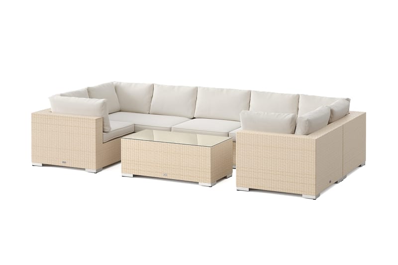 Bahamas U-formet utendørs loungegruppe med lukket avslutning, 7-seters med bord, Beige