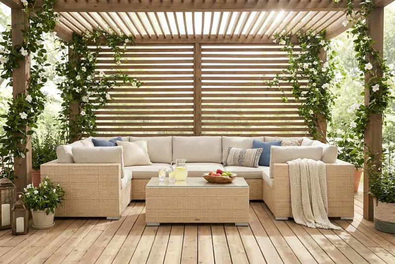 Bahamas U-formet utendørs loungegruppe med lukket avslutning, 7-seters med bord - Beige - Hagemøbler - Loungemøbler - Sofagruppe utendørs