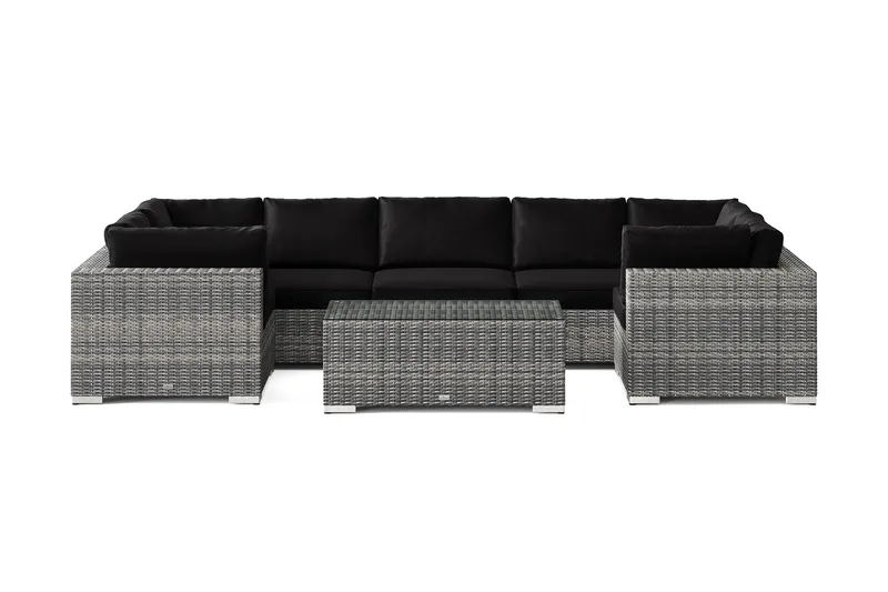 Bahamas U-formet utendørs loungegruppe med lukket avslutning, 7-seters med bord - Grå - Hage - Utemiljø - Veranda & terrasse - Verandamøbler