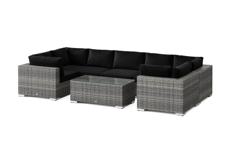 Bahamas U-formet utendørs loungegruppe med lukket avslutning, 7-seters med bord, Grå