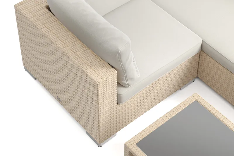 Bahamas U-formet utendørs loungegruppe med lukket avslutning, 7-seters med bord og hylle - Beige - Hage - Utemiljø - Veranda & terrasse - Verandamøbler