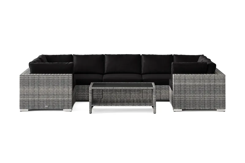 Bahamas U-formet utendørs loungegruppe med lukket avslutning, 7-seters med bord og hylle - Grå - Hage - Utemiljø - Veranda & terrasse - Verandamøbler