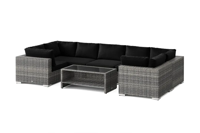 Bahamas U-formet utendørs loungegruppe med lukket avslutning, 7-seters med bord og hylle, Grå