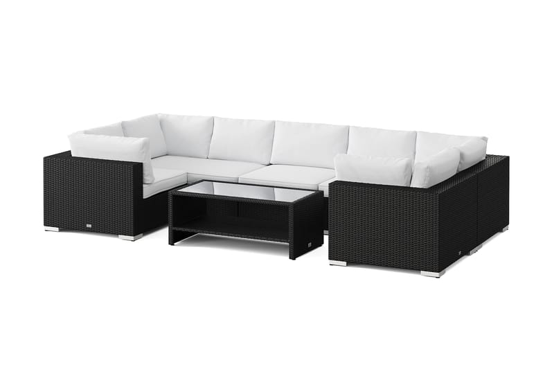 Bahamas U-formet utendørs loungegruppe med lukket avslutning, 7-seters med bord og hylle, Svart