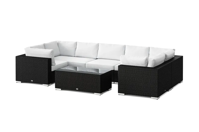 Bahamas U-formet utendørs loungegruppe med lukket avslutning, 7-seters med bord, Svart