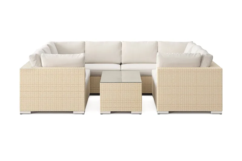 Bahamas U-formet utendørs loungegruppe med lukket avslutning, 8-seters med bord - Beige - Hage - Utemiljø - Veranda & terrasse - Verandamøbler