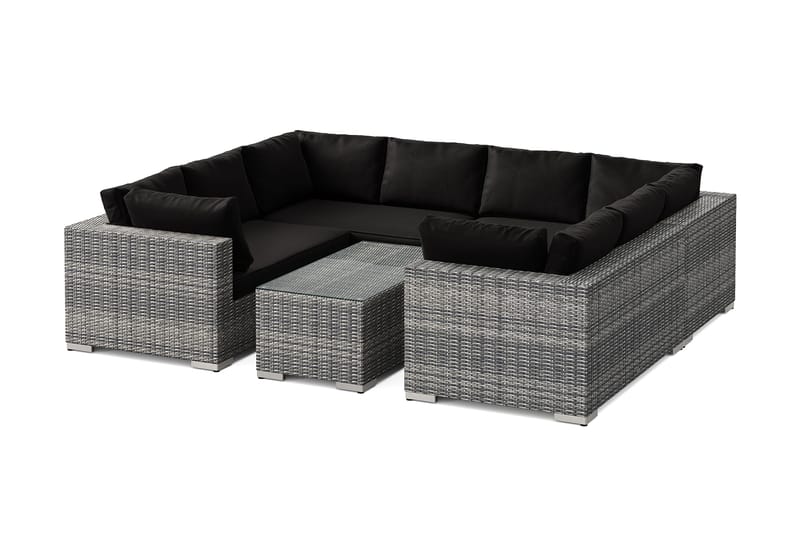 Bahamas U-formet utendørs loungegruppe med lukket avslutning, 8-seters med bord - Grå - Hage - Utemiljø - Veranda & terrasse - Verandamøbler