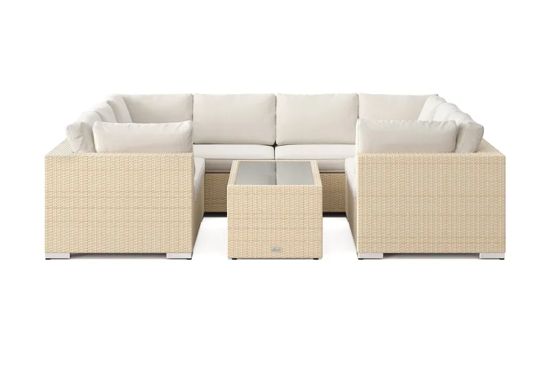 Bahamas U-formet utendørs loungegruppe med lukket avslutning, 8-seters med bord og hylle - Beige - Hage - Utemiljø - Veranda & terrasse - Verandamøbler