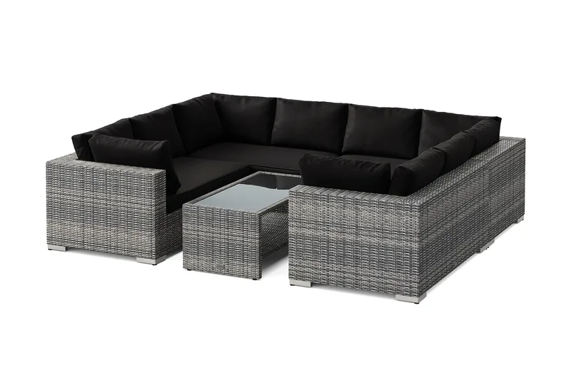 Bahamas U-formet utendørs loungegruppe med lukket avslutning, 8-seters med bord og hylle - Grå - Hage - Utemiljø - Veranda & terrasse - Verandamøbler