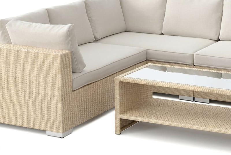 Bahamas U-formet utendørs loungegruppe med lukket avslutning, 9-seters med bord og hylle - Beige - Hage - Utemiljø - Veranda & terrasse - Verandamøbler