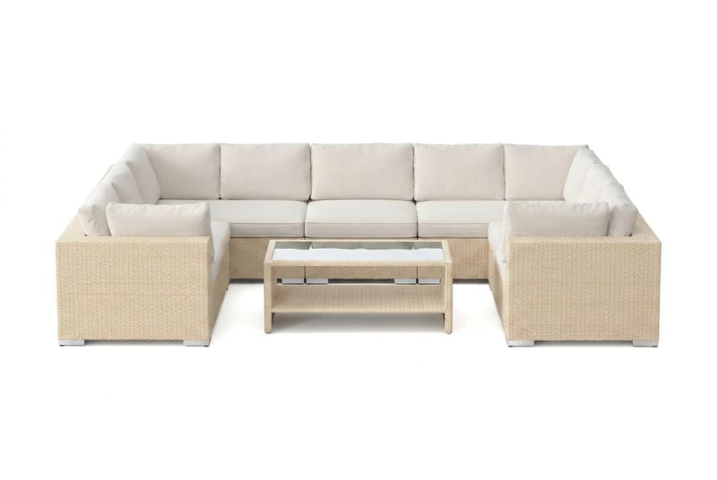 Bahamas U-formet utendørs loungegruppe med lukket avslutning, 9-seters med bord og hylle - Beige - Hage - Utemiljø - Veranda & terrasse - Verandamøbler