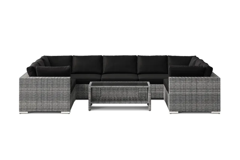 Bahamas U-formet utendørs loungegruppe med lukket avslutning, 9-seters med bord og hylle - Grå - Hage - Utemiljø - Veranda & terrasse - Verandamøbler