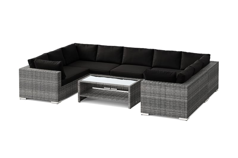 Bahamas U-formet utendørs loungegruppe med lukket avslutning, 9-seters med bord og hylle - Grå - Hage - Utemiljø - Veranda & terrasse - Verandamøbler