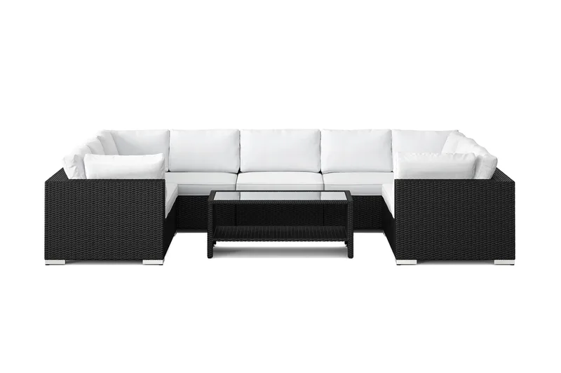 Bahamas U-formet utendørs loungegruppe med lukket avslutning, 9-seters med bord og hylle - Svart - Hage - Utemiljø - Veranda & terrasse - Verandamøbler