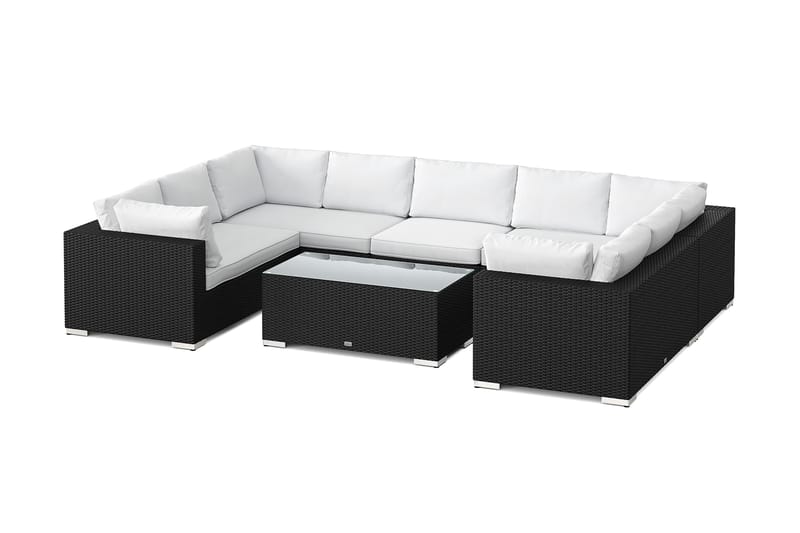 Bahamas U-formet utendørs loungegruppe med lukket avslutning, 9-seters med bord - Svart - Hage - Utemiljø - Veranda & terrasse - Verandamøbler