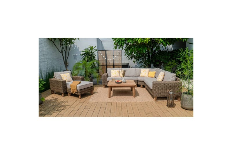 Bahamas Utemøbelgruppe 2-seter venstre & høyre & hjørnestol & sofabord 100 cm - Mørk Grå - Hage - Utemiljø - Veranda & terrasse - Verandamøbler