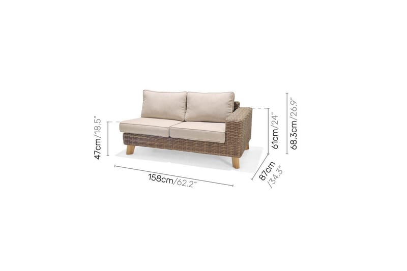 Bahamas Utemøbelgruppe 2-seter venstre & høyre & hjørnestol & sofabord 100 cm - Mørk Grå - Hage - Utemiljø - Veranda & terrasse - Verandamøbler