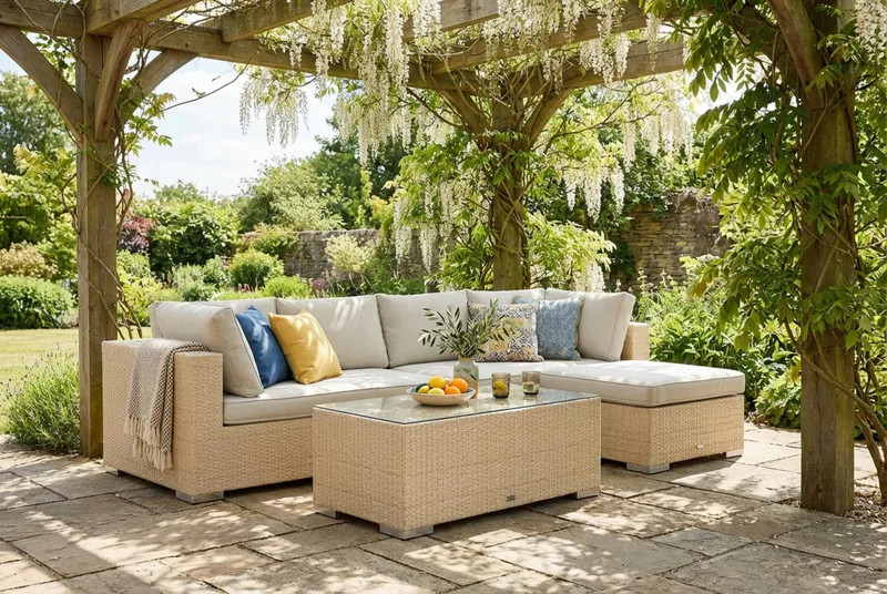 Bahamas utendørs divansofa 5-seters med vendbar divan og bord - Beige - Hage - Utemiljø - Veranda & terrasse - Verandamøbler