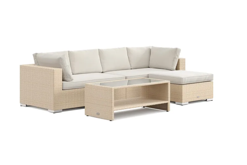 Bahamas utendørs divansofa 5-seters med vendbar divan og bord med hylle, Beige